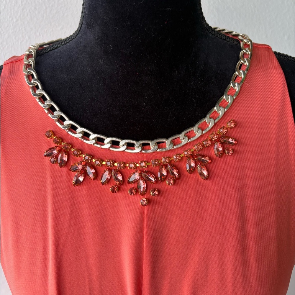 Bebe Coral/Orange Gown with gold chain Detail